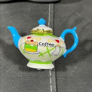 Colorful Ceramic Coffee Teapot Porcelain trinket box. Vintage